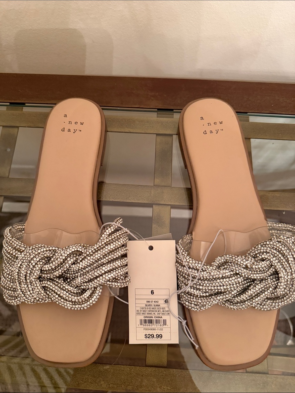 a new day Silver Braided Beaded Slide Sandals